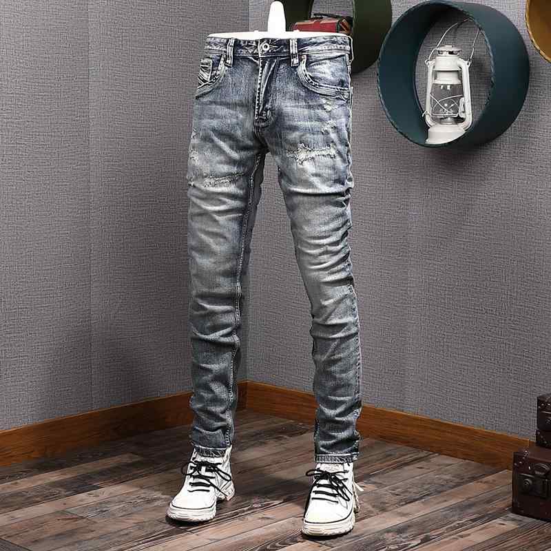 Skinney Pants - メンズ ファッション 服 オシャレ シンプル 大人 かっこいい 大きいサイズ ストリート 紳士服 リップド パッチ ジーンズ ダメージ 加工 スリムフィット 伸縮性 ストレッチ ストレッチ ストレート ロング パンツ