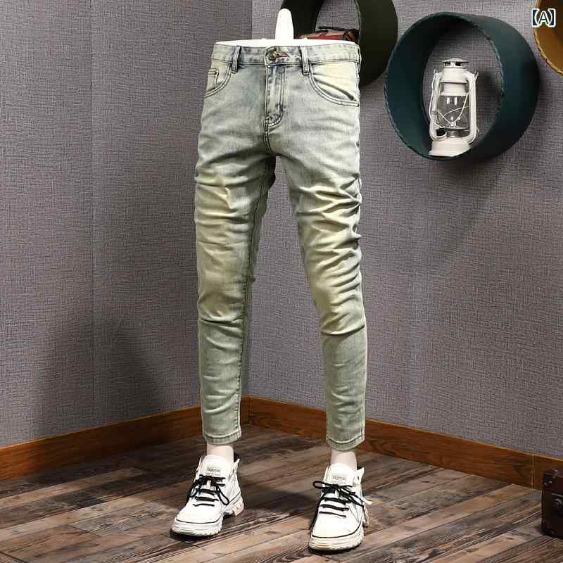 メンズ　ファッショオン　オシャレ　カジュアル　男性 アメリカン レトロ ストリート ジーンズ 男性用 春秋 ストレート カジュアル ロング パンツ 冬