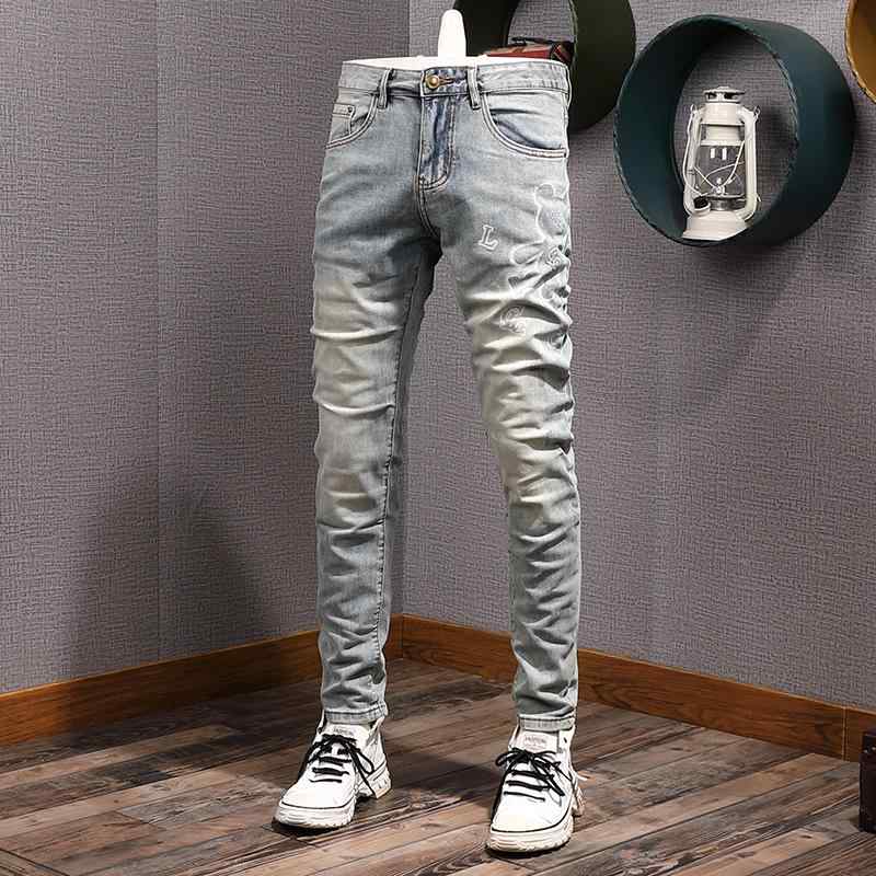 メンズ ファッション 服 オシャレ シンプル 大人 かっこいい 大きいサイズ ストリート 紳士服 韓国スタイル レトロ イエロー ジーンズ ミッドロー パターン ストレッチ スリムフィット 裾 パンツ ワーク(4.0)