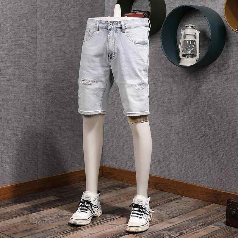 Short, Half Pants - メンズ ファッション 服 オシャレ シンプル 大人 かっこいい 大きいサイズ ストリート 紳士服 夏 韓国スタイル リップド パッチ ジーンズ パンツ 五分丈 スリム ストレート ミッド パンツ フレッシュ