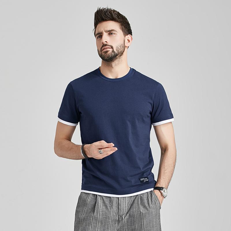 メンズ ファッション 服 オシャレ シンプル 大人 かっこいい 大きいサイズ ストリート 紳士服 夏 ツーピース 綿 半袖 スリム コントラスト トップス カジュアル ラウンドネック T シャツ