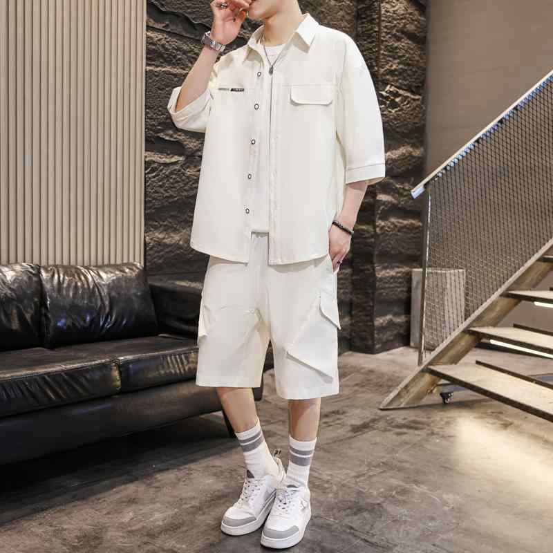 メンズ ファッション 服 オシャレ シンプル 大人 かっこいい 大きいサイズ ストリート 紳士服 夏 半袖 シャツ 冷感 スーツ ゆったり ハイエンド パンツ 薄手 マッチング セット