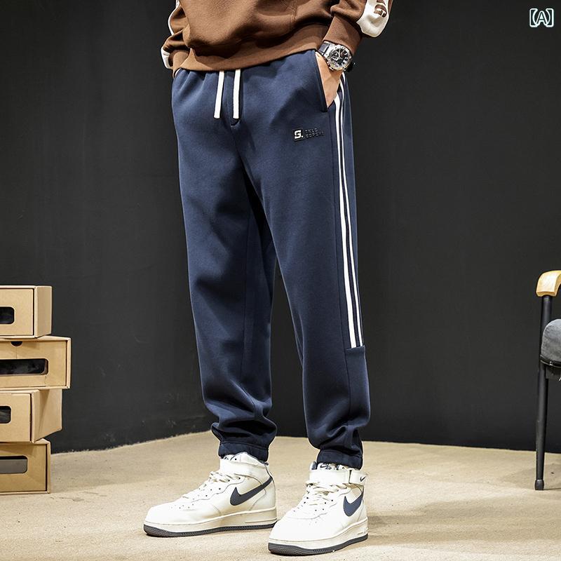 メンズ ファッション 服 オシャレ シンプル 大 かっこいい 大きいサイズ ストリート 紳士服 スウェットパンツ 秋 ズボン カジュアル グレー ストライプパンツ 春秋