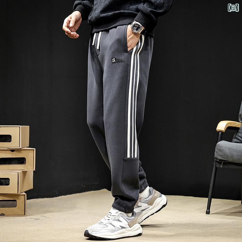メンズ ファッション 服 オシャレ シンプル 大 かっこいい 大きいサイズ ストリート 紳士服 スウェットパンツ 秋 ズボン カジュアル グレー ストライプパンツ 春秋