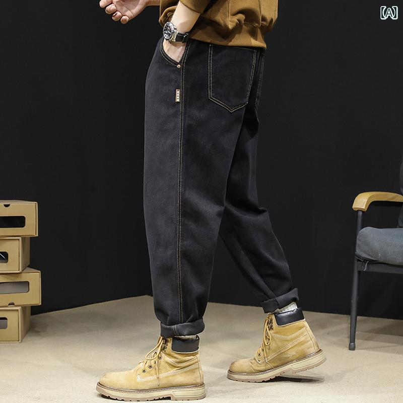 メンズ ファッション 服 オシャレ シンプル 大 かっこいい 大きいサイズ ストリート 紳士服 ブラック ジーンズ 秋冬 ストレート カジュアル パンツ