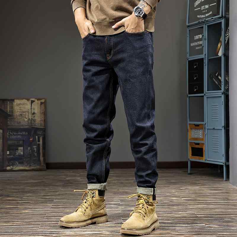 乐天商城 - メンズ ファッション 服 オシャレ シンプル 大 かっこいい 大きいサイズ ストリート 紳士服 アメリカン クラシック セルビッジデニム カラー ジーンズ 秋 レトロ ヘビー ウォッシュ スリムフィット テーパードパンツ