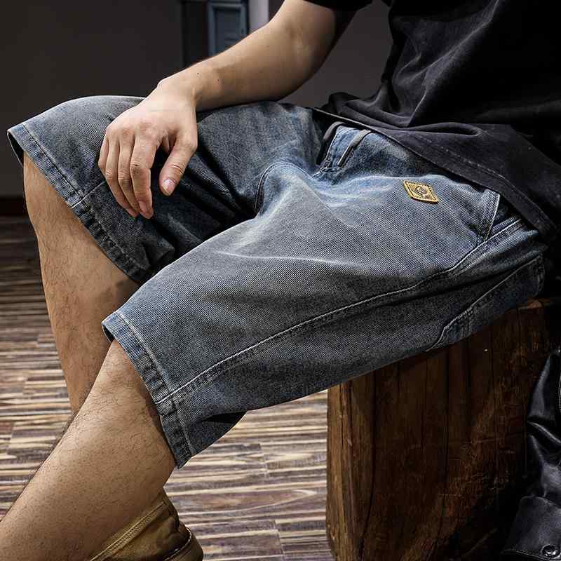 メンズ ファッション 服 オシャレ シンプル 大 かっこいい 大きいサイズ ストリート 紳士服 夏 ウォッシュ ダメージ ストレートデニム パンツ アメリカン アウター ハーフ カジュアル 五分丈(4.0)