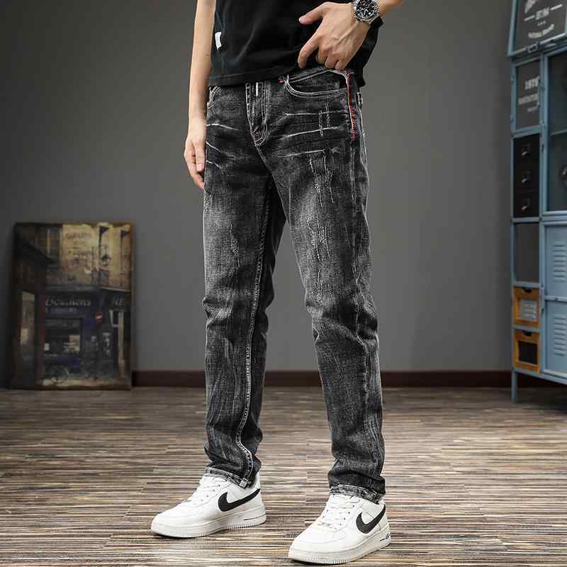 Skinney Pants - メンズ ファッション 服 オシャレ シンプル 大 かっこいい 大きいサイズ ストリート 紳士服 秋 レトロ ウォッシュ スモーキーグレー テーパード ジーンズ スリム ストレート ストレッチ ロング パンツ