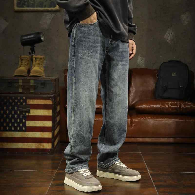 メンズ ファッション 服 オシャレ シンプル 大 かっこいい 大きいサイズ ストリート 紳士服 ジーンズ ストレート アメリカン レトロ ストリート カジュアル オーバー ロング パンツ