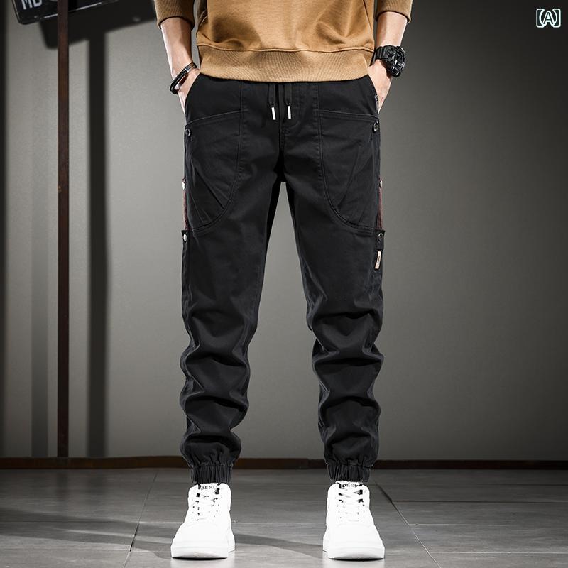 メンズ ファッション 服 オシャレ シンプル 大 かっこいい 大きいサイズ ストリート 紳士服 アメリカン レトロ パッチワーク ゆったり マルチ ポケット ズボン 秋 パンツ
