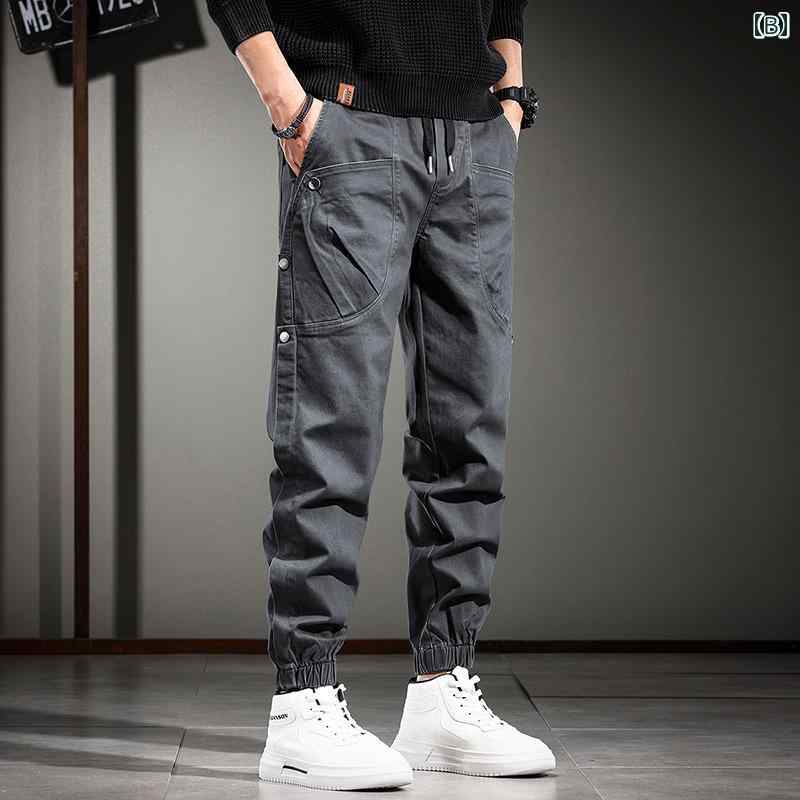 メンズ ファッション 服 オシャレ シンプル 大 かっこいい 大きいサイズ ストリート 紳士服 アメリカン レトロ パッチワーク ゆったり マルチ ポケット ズボン 秋 パンツ