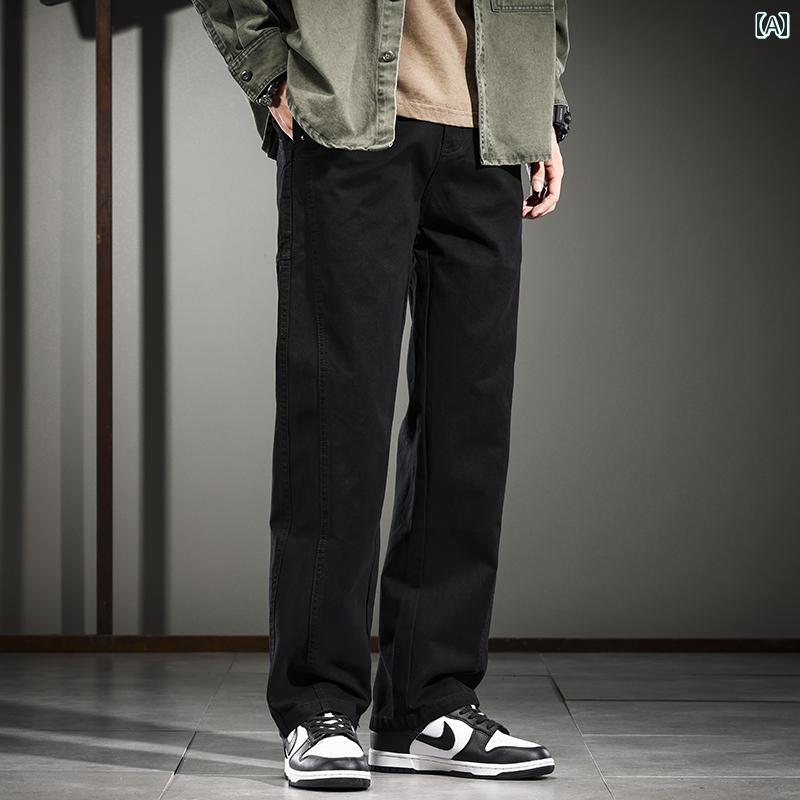メンズ ファッション 服 オシャレ シンプル 大 かっこいい 大きいサイズ ストリート 紳士服 秋 ストレート カジュアル パンツ アメリカン レトロ 厚手 綿 シンプル ロング