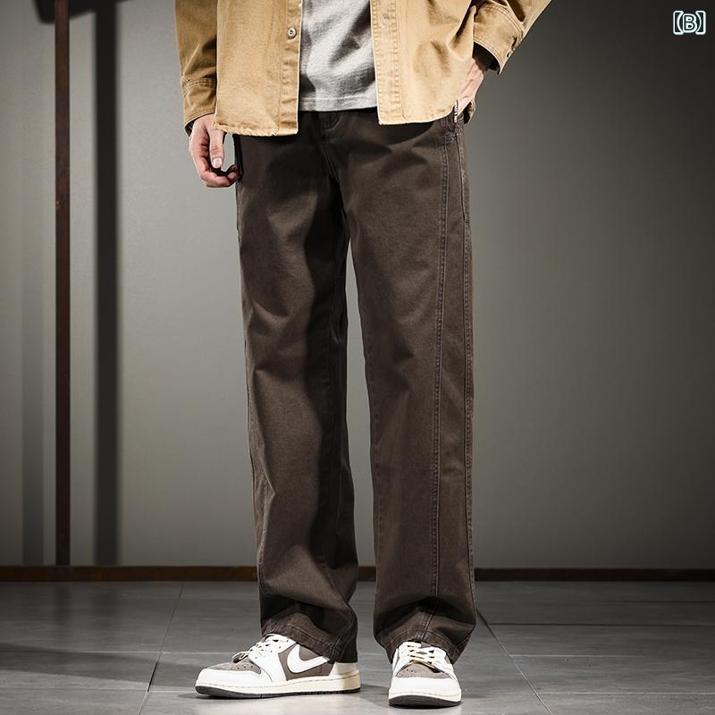 メンズ ファッション 服 オシャレ シンプル 大 かっこいい 大きいサイズ ストリート 紳士服 秋 ストレート カジュアル パンツ アメリカン レトロ 厚手 綿 シンプル ロング