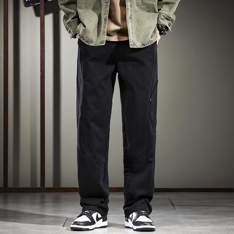 メンズ ファッション 服 オシャレ シンプル 大 かっこいい 大きいサイズ ストリート 紳士服 アメリカン 厚手 綿 パッチワーク ワイド レッグ ストレート パンツ 秋 快適 カジュアル