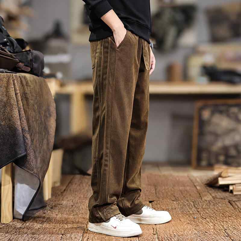 メンズ ファッション 服 オシャレ シンプル 大 かっこいい 大きいサイズ ストリート 紳士服 ハイエンド 厚手 シェニール カジュアル スウェットパンツ 秋 ストレート スポーツ ドローストリング ワイド レッグ パンツ