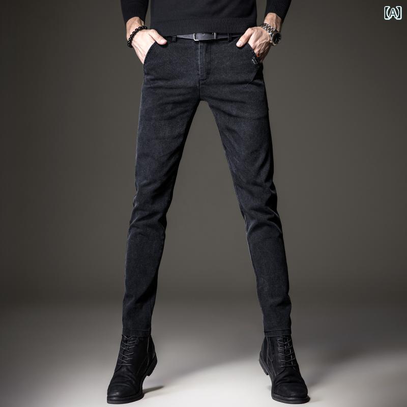 メンズ ファッション 服 オシャレ シンプル 大 かっこいい 大きいサイズ ストリート 紳士服 夏 薄手 ハイエンド パイナップル チェック柄 カジュアル パンツ スリムフィット ストレッチ 韓国 スタイル 黒