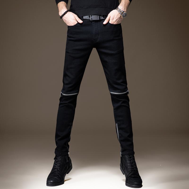 Slim-Fit Pants - メンズ ファッション 服 オシャレ シンプル 大人 かっこいい 大きいサイズ ストリート 紳士服 春秋 ジーンズ ジッパー カジュアル スリムフィット ストレッチ ブラック フリースロング パンツ