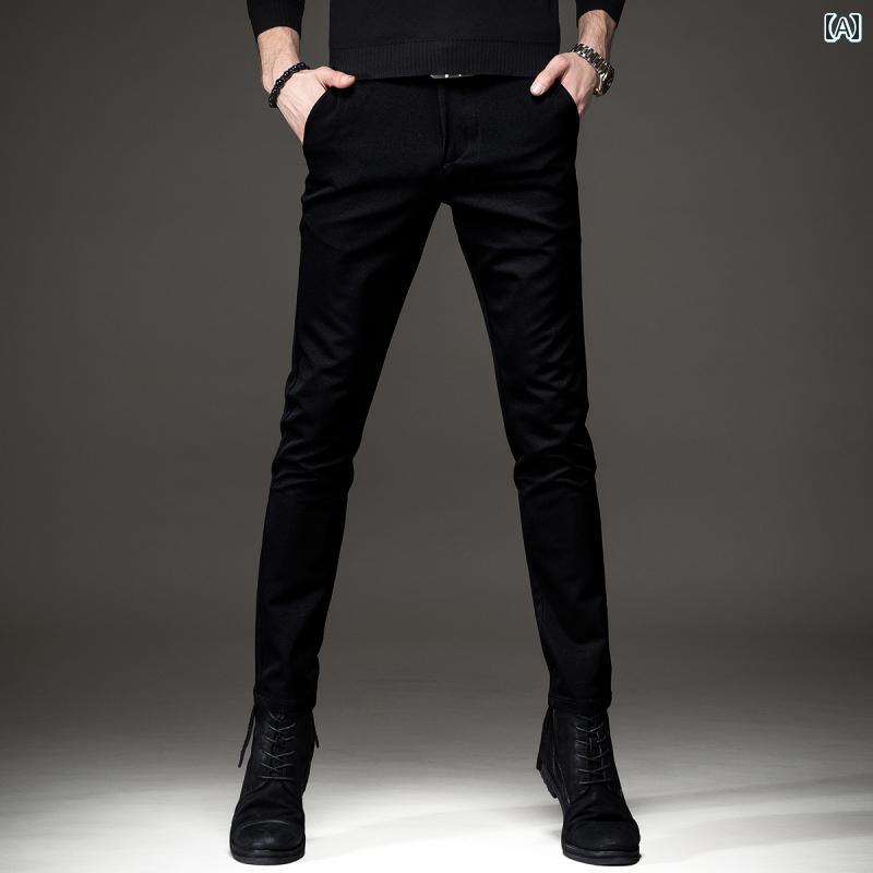 メンズ ファッション 服 オシャレ シンプル 大人 かっこいい 大きいサイズ ストリート 紳士服 秋 アメリカン ハイエンド 綿 黒 カジュアル パンツ スリムフィット ストレッチ デニム ロングパンツ