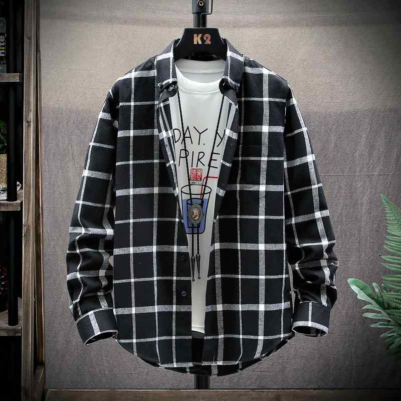 乐天商城 - メンズ ファッション 服 オシャレ シンプル 大人 かっこいい 大きいサイズ ストリート 紳士服 長袖 シャツ 韓国 スタイル チェック柄 ストレッチ スリムフィット トップス