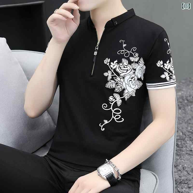 メンズ ファッション 服 オシャレ シンプル 大人 かっこいい 大きいサイズ ストリート 紳士服 ポロ シャツ 半袖 夏 韓国 スタイル スリム スタンドカラー トップス 服 T シャツ