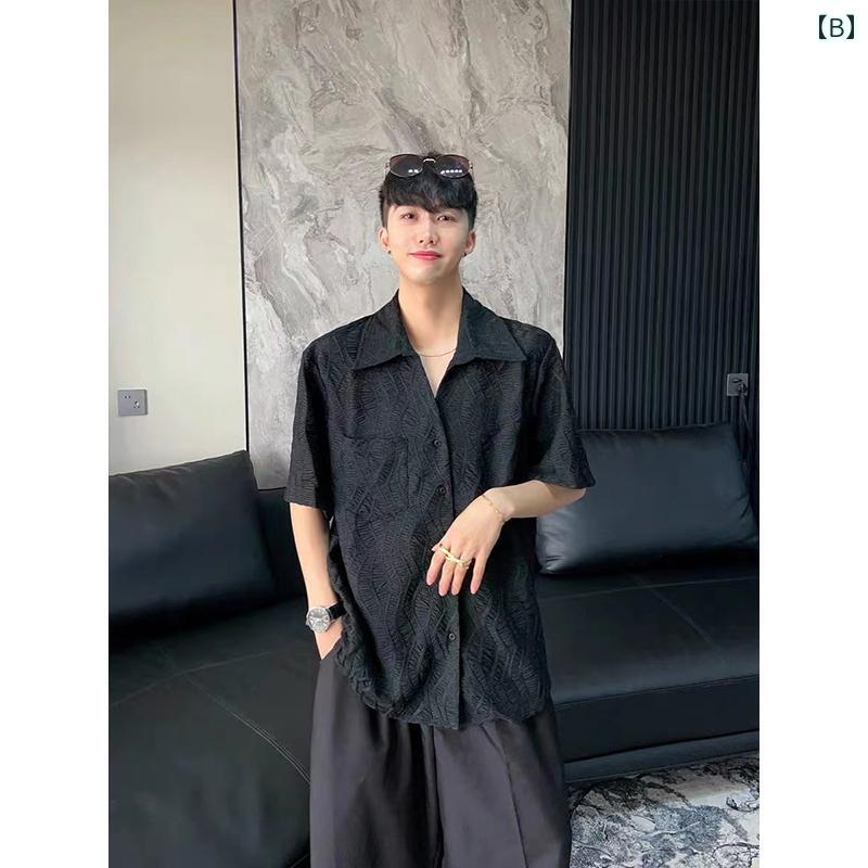 メンズ ファッション 服 オシャレ シンプル 大人 かっこいい 大きいサイズ ストリート 紳士服 夏 ファッション ジャカード ノーアイロン Vネック 半袖 シャツ プリーツ ハーフスリーブ シャツ