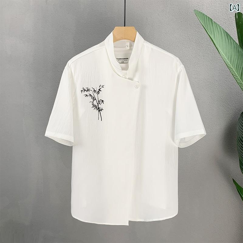 メンズ ファッション 服 オシャレ シンプル 大人 かっこいい 大きいサイズ ストリート 紳士服 夏 ゆったり 軽 バンブー プリント ハーフ スリーブ シャツ 通気性
