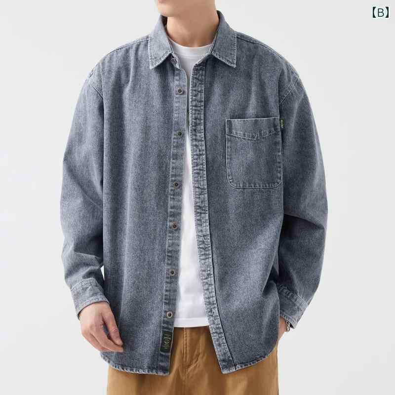 メンズ ファッション 服 オシャレ シンプル 大人 かっこいい 大きいサイズ ストリート 紳士服 シャツ デニム ジャケット シンプル 春秋冬 カジュアル レトロ ワークウェア