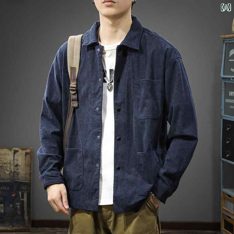 メンズ ファッション 服 オシャレ シンプル 大人 かっこいい 大きいサイズ ストリート 紳士服 秋 快適 長袖 シャツ アメリカン レトロ ワークジャケット カジュアル ジャケット