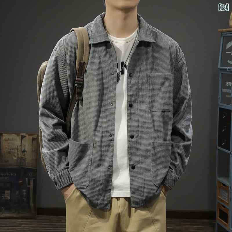 メンズ ファッション 服 オシャレ シンプル 大人 かっこいい 大きいサイズ ストリート 紳士服 秋 快適 長袖 シャツ アメリカン レトロ ワークジャケット カジュアル ジャケット