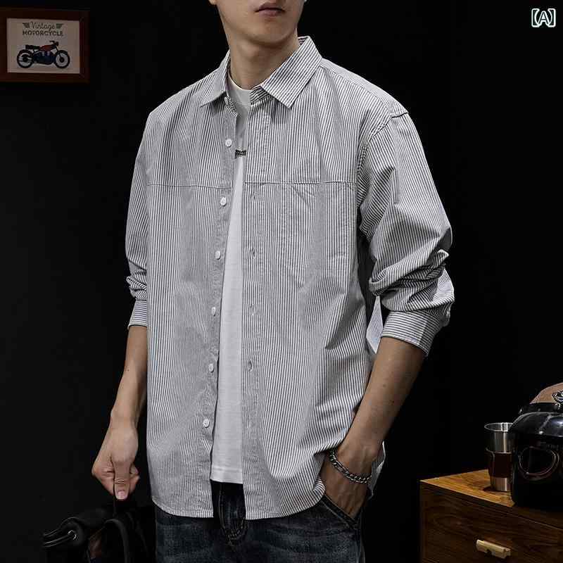 メンズ ファッション 服 オシャレ シンプル 大人 かっこいい 大きいサイズ ストリート 紳士服 シャツ ジャケット 春秋秋 トップス 長袖 カジュアル ストライプ シャツ