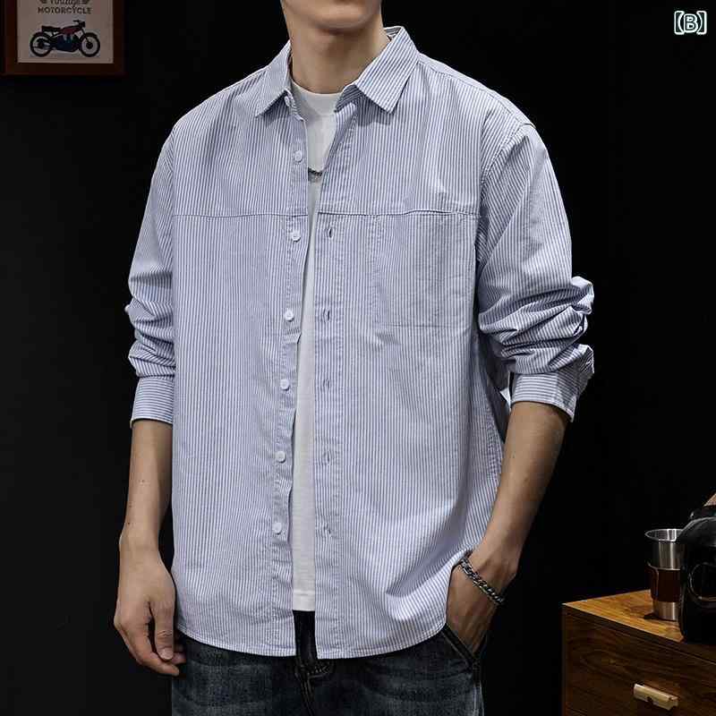 メンズ ファッション 服 オシャレ シンプル 大人 かっこいい 大きいサイズ ストリート 紳士服 シャツ ジャケット 春秋秋 トップス 長袖 カジュアル ストライプ シャツ