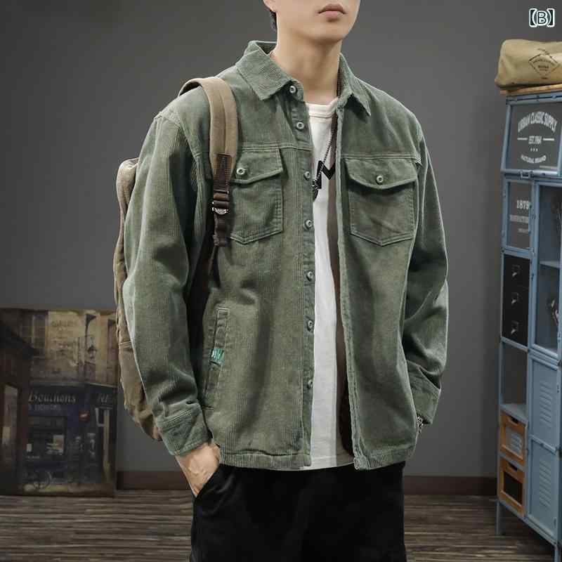 メンズ ファッション 服 オシャレ シンプル 大人 かっこいい 大きいサイズ ストリート 紳士服 アメリカン ヘビー コーデュロイ ワーク シャツ 秋 カジュアル ジャケット マルチ ポケット