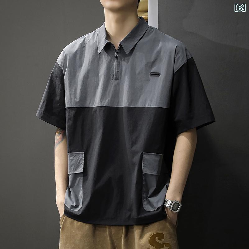 メンズ ファッション 服 オシャレ シンプル 大人 かっこいい 大きいサイズ ストリート 紳士服 夏 速乾 クール ジッパー ポロ シャツ トップス 半袖 T シャツ
