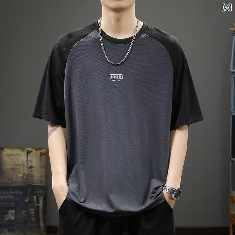 メンズ ファッション 服 オシャレ シンプル 大人 かっこいい 大きいサイズ ストリート 紳士服 夏 冷感 速乾 半袖 T シャツ ゆったり スポーツ ラグランスリーブ アメカジ