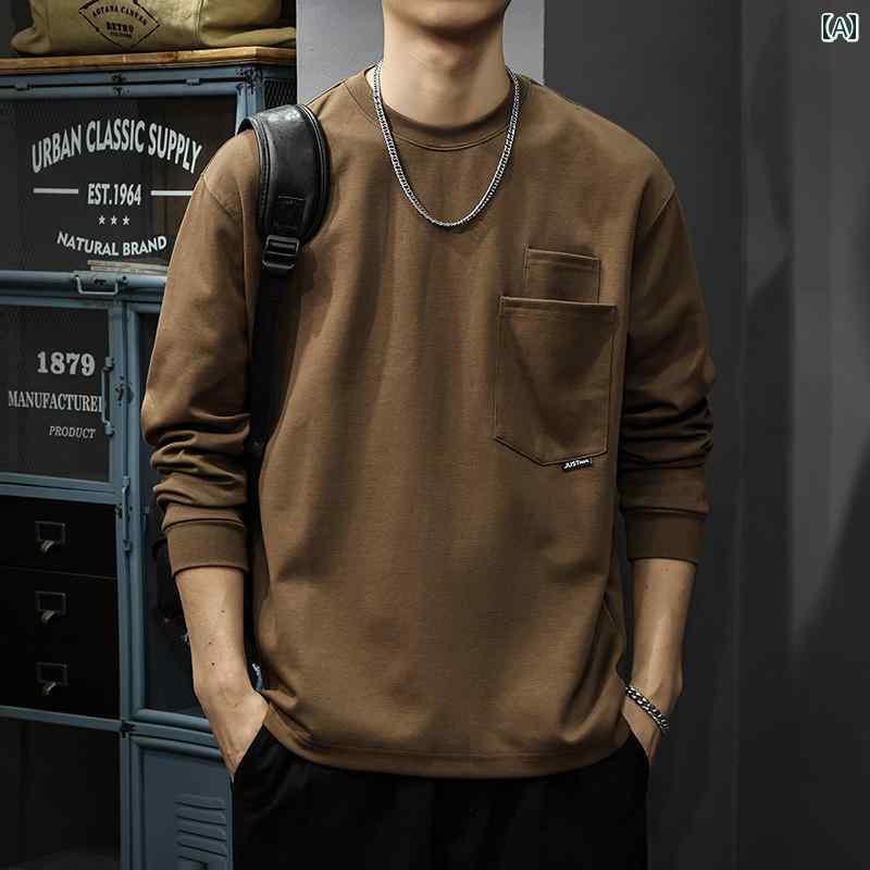 メンズ ファッション 服 オシャレ シンプル 大人 かっこいい 大きいサイズ ストリート 紳士服 秋 ポケット 長袖 T シャツ アメカジ ヘビー トップス インナー 着