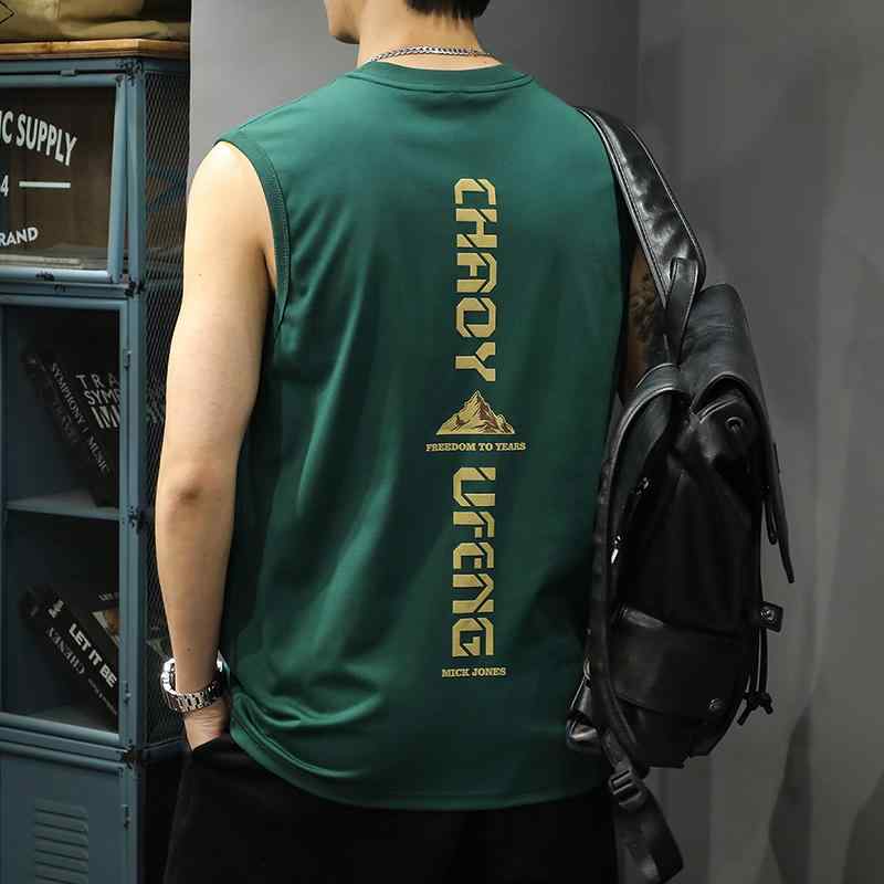 メンズ ファッション 服 オシャレ シンプル 大人 かっこいい 大きいサイズ ストリート 紳士服 アメリカン ラウンドネック ベスト 夏 スポーツ フィットネス チョッキ ワイド ショルダー ノースリーブ T シャツ(4)