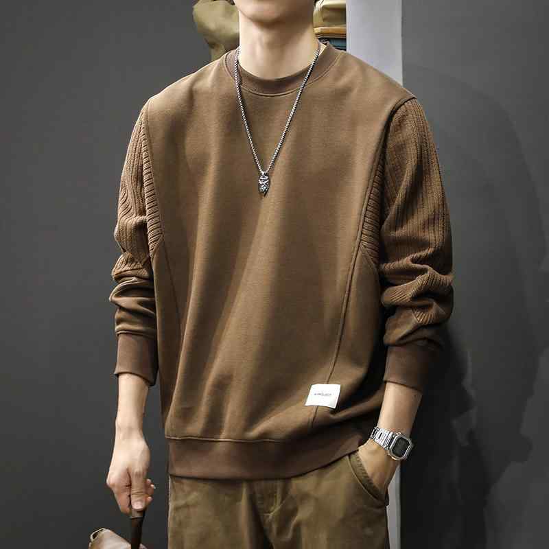 Rakuten - メンズ ファッション 服 オシャレ シンプル 大人 かっこいい 大きいサイズ ストリート 紳士服 秋 ヘビー レトロ ニット パッチワーク スウェット シャツ カジュアル ラウンドネックプルオーバー ジャケット