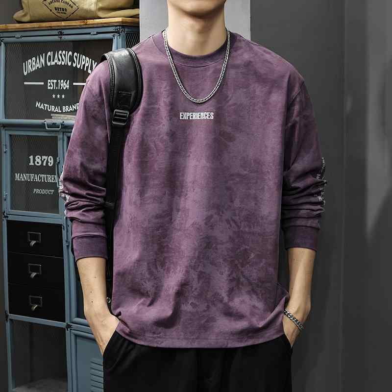 メンズ ファッション 服 オシャレ シンプル 大人 かっこいい 大きいサイズ ストリート 紳士服 ヘビーウォッシュ プリント 長袖 T シャツ アメリカン レトロ 秋 トップス