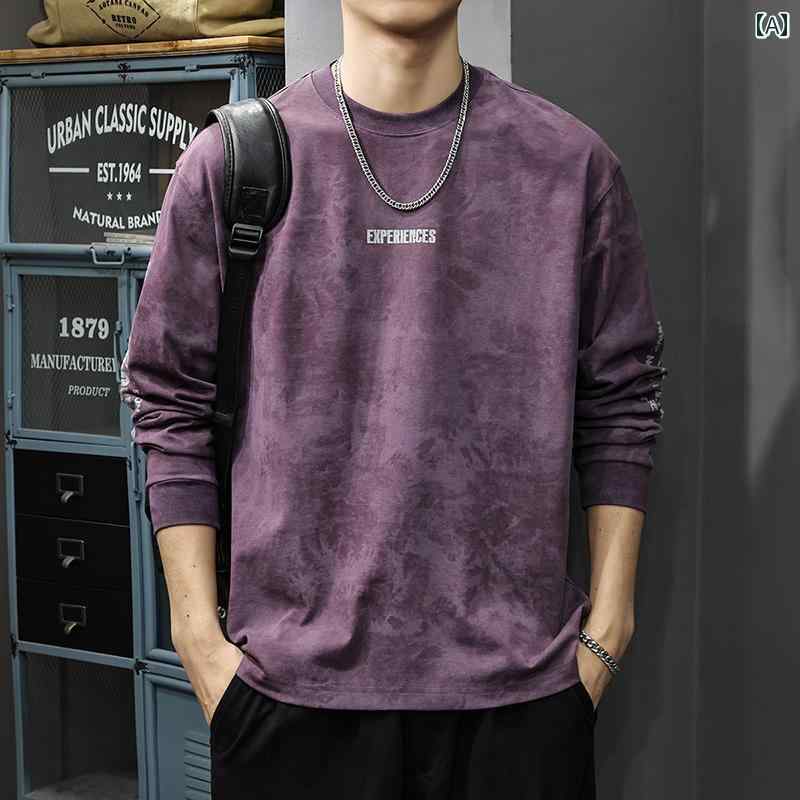 メンズ ファッション 服 オシャレ シンプル 大人 かっこいい 大きいサイズ ストリート 紳士服 ヘビーウォッシュ プリント 長袖 T シャツ アメリカン レトロ 秋 トップス