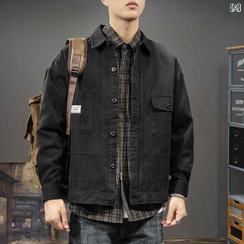 メンズ ファッション 服 オシャレ シンプル 大人 かっこいい 大きいサイズ ストリート 紳士服 春秋 レトロ アメリカン ワークウェア カジュアル ジャケット シャツ 秋