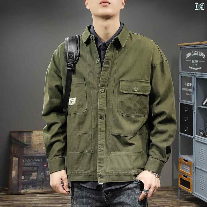 メンズ ファッション 服 オシャレ シンプル 大人 かっこいい 大きいサイズ ストリート 紳士服 春秋 レトロ アメリカン ワークウェア カジュアル ジャケット シャツ 秋