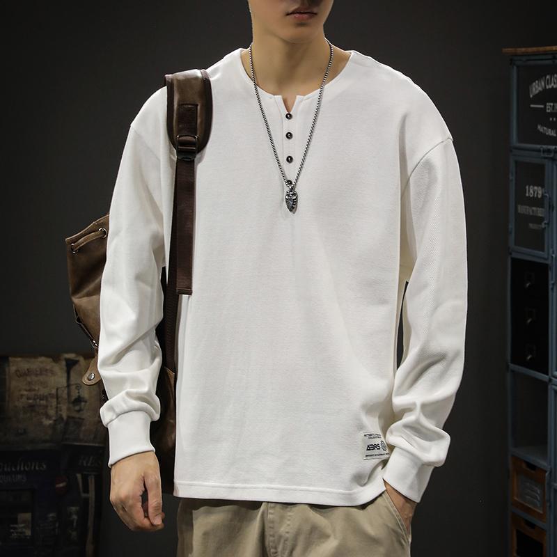 メンズ ファッション 服 オシャレ シンプル 大人 かっこいい 大きいサイズ ストリート 紳士服 春秋 ストリート ヘンリー カラー 長袖 T シャツ 綿 レイヤリング アメリカン ヘビースウェット
