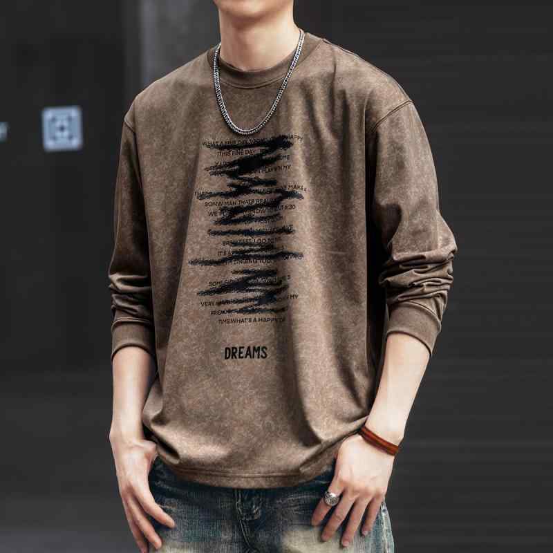 メンズ ファッション 服 オシャレ シンプル 大人 かっこいい 大きいサイズ ストリート 紳士服 アメリカン ヘビー グラフィティ プリント 長袖 T シャツ 秋 インナー ラウンドネック カジュアル トップス