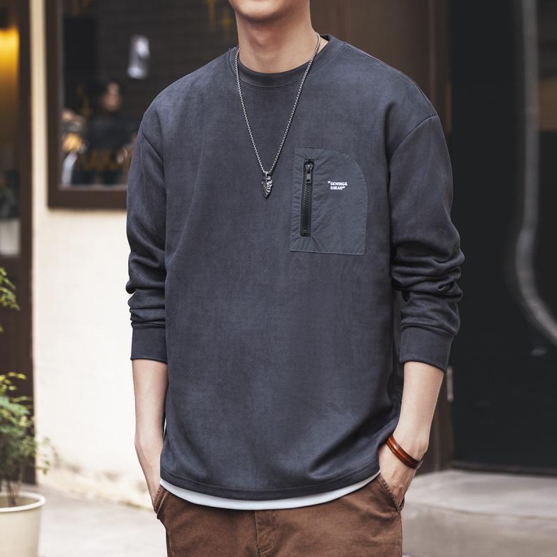 メンズ ファッション 服 オシャレ シンプル 大人 かっこいい 大きいサイズ ストリート 紳士服 アメリカン レトロ スエード 長袖 スウェット シャツ 秋 T シャツ