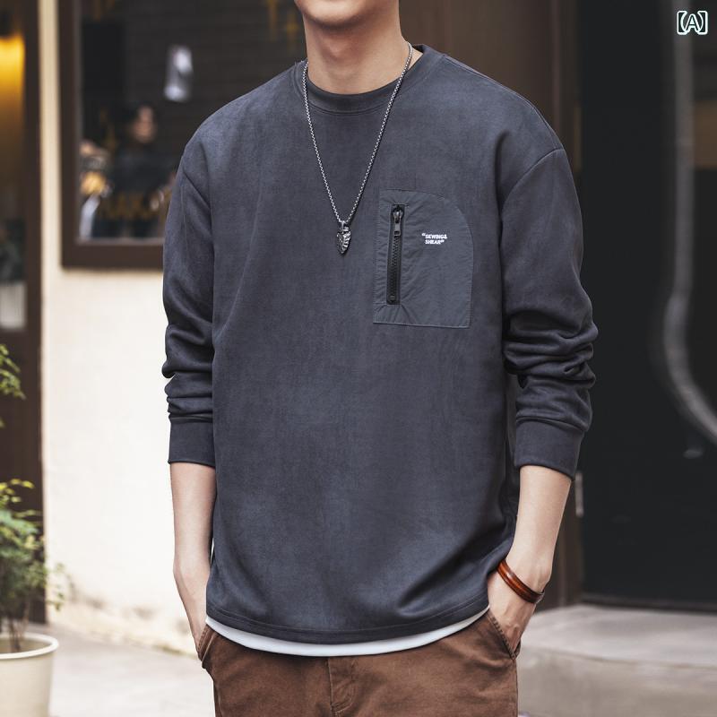 メンズ ファッション 服 オシャレ シンプル 大人 かっこいい 大きいサイズ ストリート 紳士服 アメリカン レトロ スエード 長袖 スウェット シャツ 秋 T シャツ