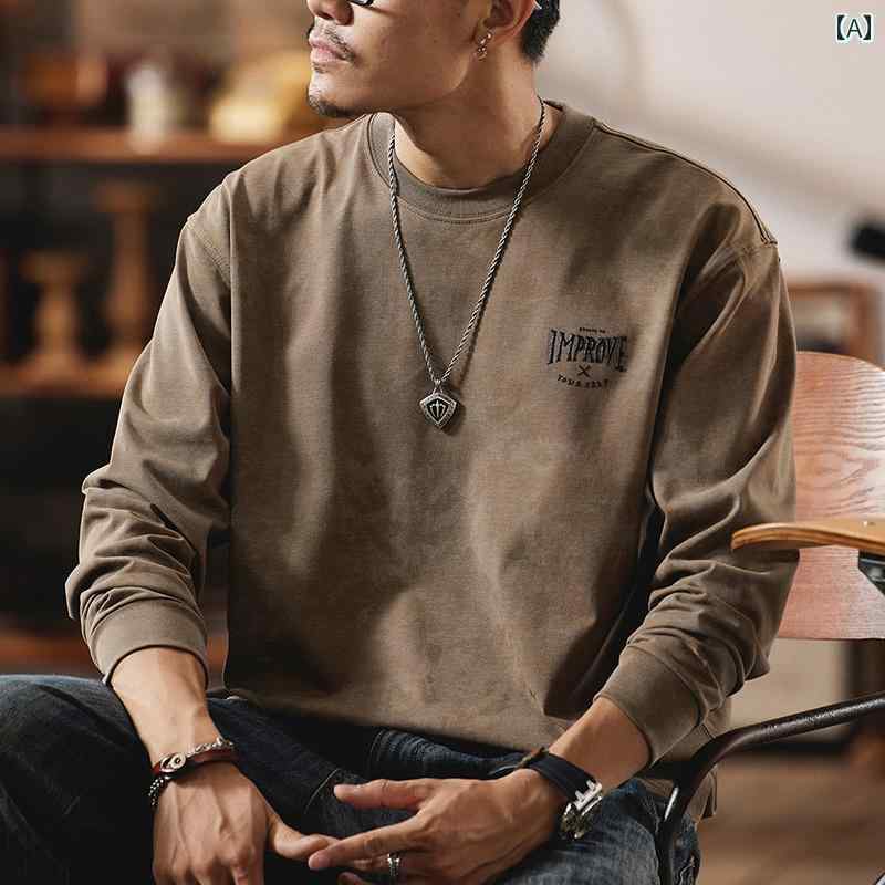 メンズ ファッション 服 オシャレ シンプル 大人 かっこいい 大きいサイズ ストリート 紳士服 アメリカン レトロ 長袖 T シャツ 秋 ラウンドネック 服 春秋 インナー