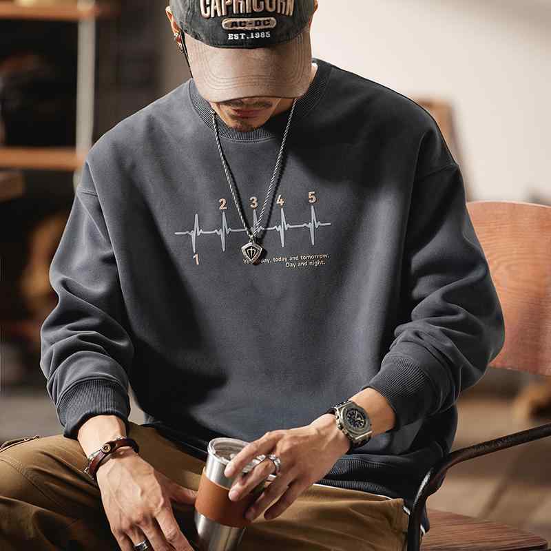 Collaboration - メンズ ファッション 服 オシャレ シンプル 大人 かっこいい 大きいサイズ ストリート 紳士服 アメカジ 厚手 スウェット シャツ 春秋 ラウンドネック 服 長袖 レトロ