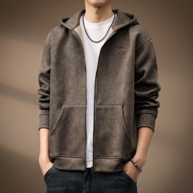 Other - メンズ ファッション 服 オシャレ シンプル 大人 かっこいい 大きいサイズ ストリート 紳士服 ハイエンド 420グラム 厚手 シンプル フード スウェット シャツ 秋 ゆったり レトロカーディガン ジャケット