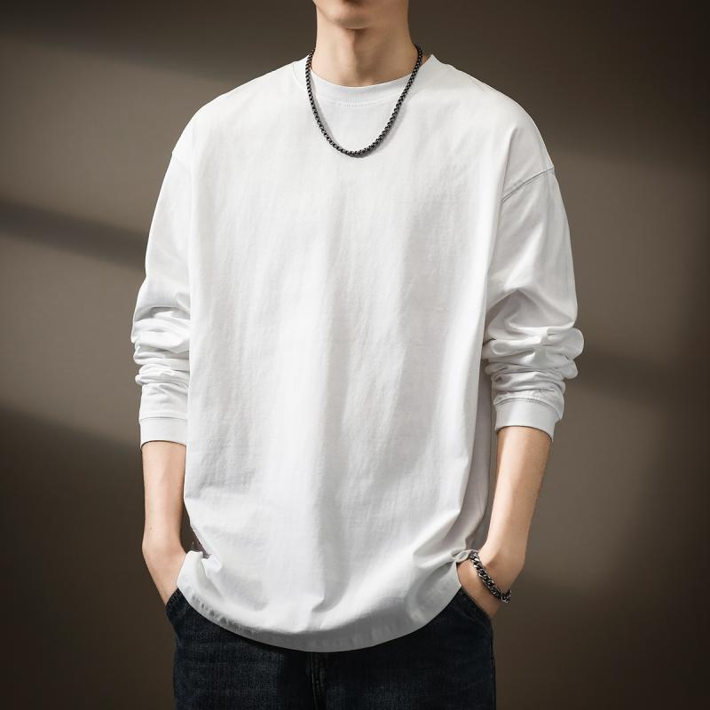 メンズ ファッション 服 オシャレ シンプル 大人 かっこいい 大きいサイズ ストリート 紳士服 ハイエンド 白 綿 長袖 T シャツ ゆったり 秋 ラウンドネック