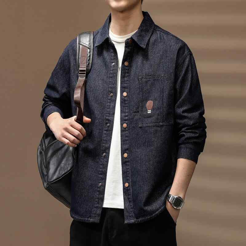 Denim Shirt - メンズ ファッション 服 オシャレ シンプル 大人 かっこいい 大きいサイズ ストリート 紳士服 ハイエンド レトロ デニム シャツ 長袖 春秋 ブルー ワーク シャツ ジャケット